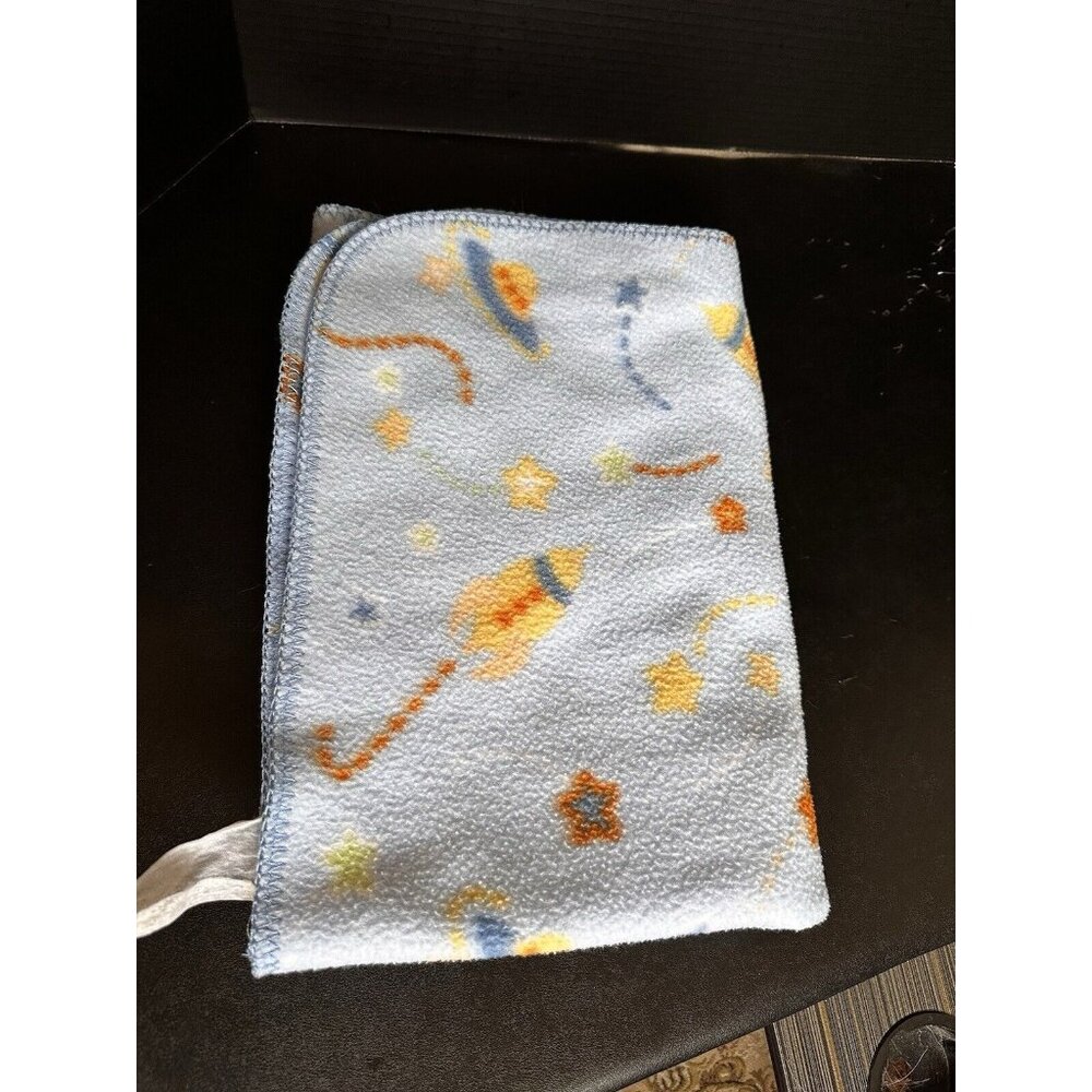 Fleece Baby Blanket Rockets Spaceships Space Planets stars Blue RARE Unbranded